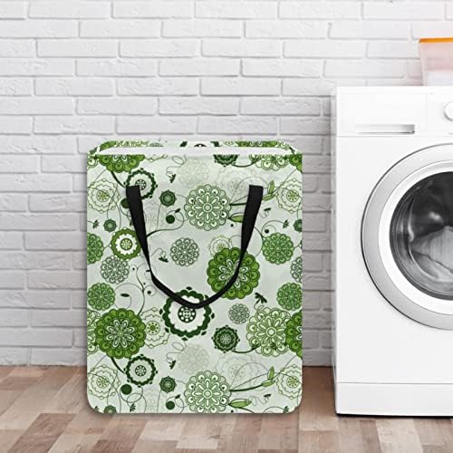 Padrão floral verde Arte moderna impressa com estampa dobrável cesto de roupa, cestas de lavanderia à prova d'água