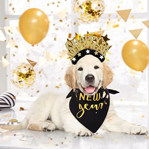 3pcs Ano novo cachorro Bandana gravata borboleta e banda da cabeça Feliz ano novo Capinho de cães e colarinho de gravata borbole