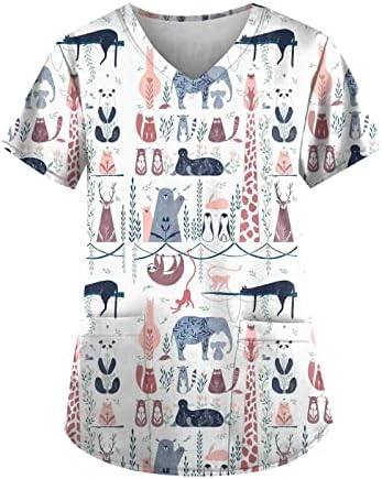 Mulheres impressos de animais femininos Tops divertidos camisetas de trabalho enfermeiro uniforme camisetas camisetas de