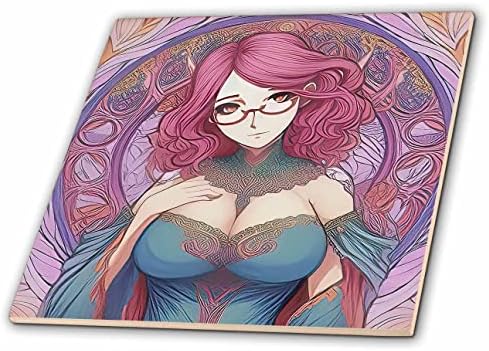 3drose Art Nouveau Mulher. Linda senhora de óculos olha para você presente engraçado - azulejos