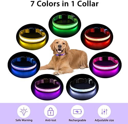 PCEOTLLAR LIGHT UP DOG CLAR para caminhada noturna - Led Dog Collar Colar Light Recarregável Mudança de cor, brilho nos colarinhos