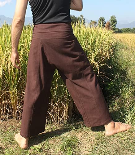 Raanpahmuang tailandês calças de pescadores homens/mulheres, ioga solta, pirata, calça de harém, algodão, calça