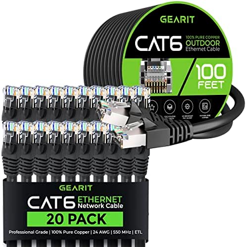 Gearit 20pack 10ft CAT6 Ethernet Cable & 100ft CAT6 CABO
