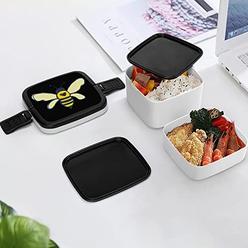 Abelhas engraçadas, tudo em um recipiente de almoço de caixa bento com colher para viagens de trabalho piquenique