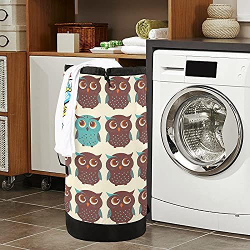Bolsa de lavanderia de coruja com alças de ombro de lavanderia Backpack Saco de tração Fechamento de empurramento