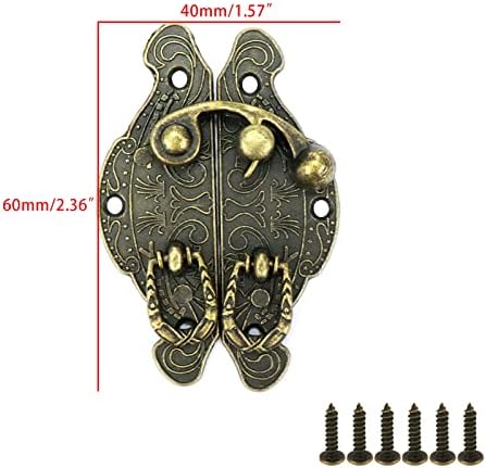 MEWUTAL 6 Pack Antique Hook Hasps, bloqueios de bronze antigos com parafusos para móveis de caixa de madeira de jóias