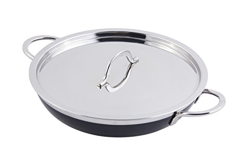 Bon Chef 60305 Aço inoxidável/alumínio Classic Country Country French Colege Pan/frigideira com capa e alça dupla, 2-3/8 quart,