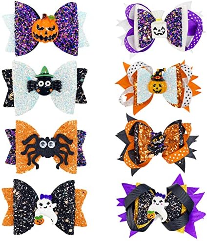 FIMCOSY 8 PCs Halloween Cabelo Glitter Halloween Spider Spider Ghost Hair Clip