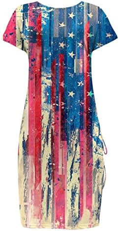 Miashui feminino vestidos casuais de verão do Dia da Independência Mulheres American Flag Patterns