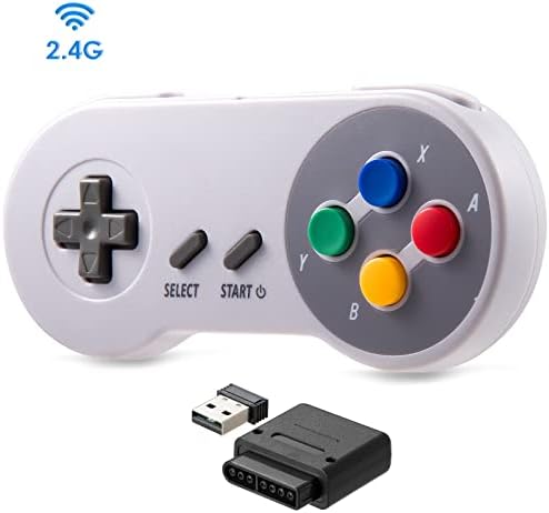 [Nova versão] 2 pacote de 2,4 GHz controlador sem fio compatível com SNES & PC, com receptores SNES e USB, suporte a Windows PC,