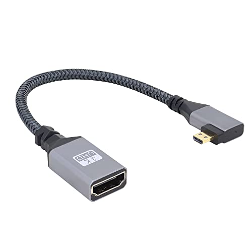 RIIEYOCA 4K Micro HDMI para cabo adaptador HDMI, Micro HDMI de ângulo reto HDMI para fêmea de alumínio feminino HDMI Cabo de cordão