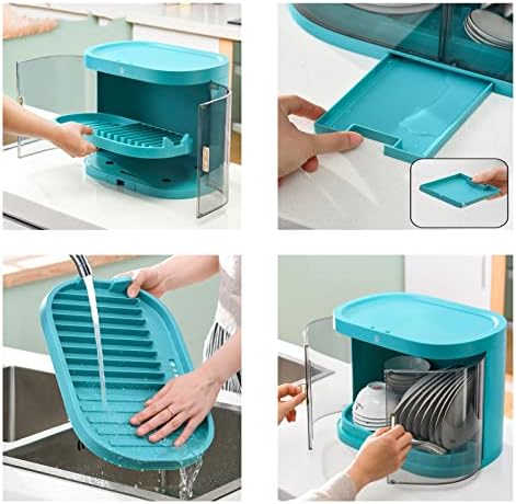 Lisongzizhi Desinfecção Rack de secagem, armário de armazenamento de plástico, rack de drenagem de cozinha com tampa e drenagem, armário desinfeto para balcão de cozinha