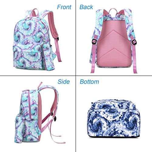 Backpack da Escola Zhierna 3pcs com lancheira, tie de corante com caneta para meninas adolescentes elementares do jardim