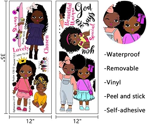 Mfault Black Girls Deus diz que você é lindos adesivos inspiradores de decalques de parede, citações religiosas decorações de berçário Arte do quarto afro -americano, decoração motivacional do quarto de crianças afro crianças