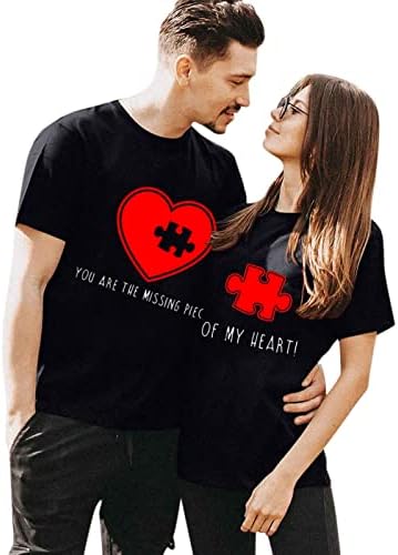 Tamas casuais femininas de Znne Sweet Dia dos Namorados Impressa Simple T-shirt confortável Blusa de casal de casal de manga curta