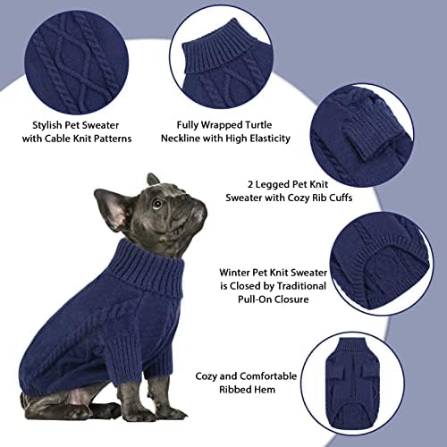 Sweater queenmore de cachorro pequeno, malhas de cabo de clima frio, roupas de gola alta clássicas para chihuahua,