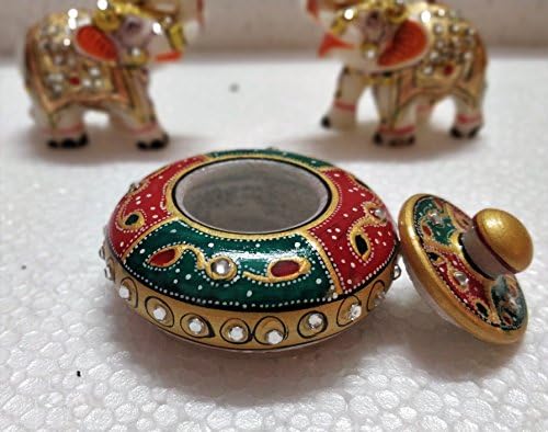 Caixa de Kumkum de mármore redonda por Índio colecionável