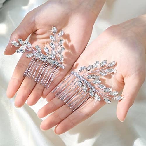 Easedaily Rhinestone Bride Wedding Hair pente prateado cristal cutrine peças de cabelo acessórios para mulheres e meninas