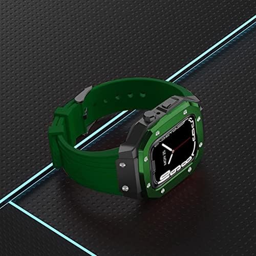 Kanuz para Apple Watch Band Série 7 Caso de relógio de liga de liga 44mm 42mm 45mm Metal Luxury Metal Rubber Stainless Aço