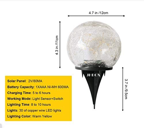 JHBOX Solar Globe Lights Outdoor 2 pacote, bola decorativa de vidro rachado 30 LEDS, decoração de jardim de olho solar à prova