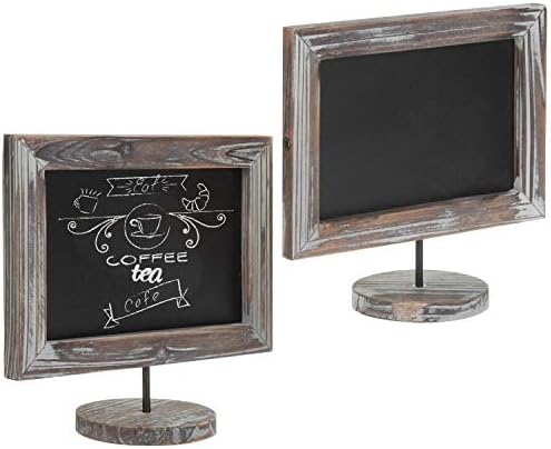 MyGift Tabletop Signal emoldurado, madeira marrom com madeira marrom pequena em suporte, exibição vertical ou horizontal, conjunto de 2