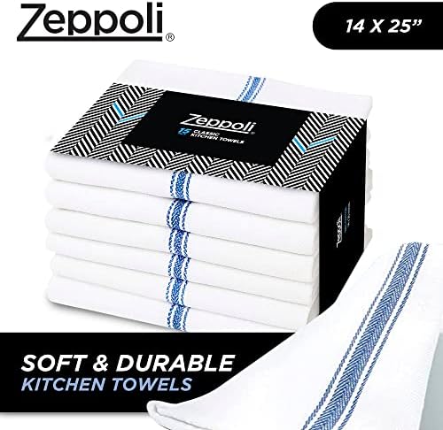 Toalhas de cozinha clássicas de Zeppoli - 15 pacote - 14 x 25 - de algodão natural de algodão - panos de limpeza reutilizáveis ​​- toalhas de chá azul - Super absorventes - toalhas de mão laváveis ​​da máquina