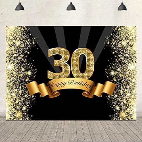 Cenário de 30º aniversário para homens preto e dourado 30 anos de aniversário para mulheres 7x5ft glitter 30º aniversário