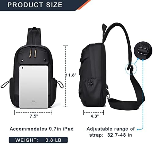 Aiwiwh Crossbody Backpack com interface de carregamento USB, Sling Bags Bolsa de peito Caminhando ao ar livre Daypack para homens