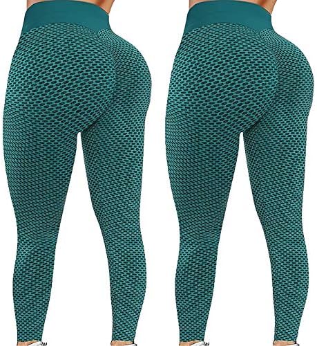 2 Pacote Tik Tok Leggings, feminino Trecer Butting Bubble Hip Lift Yoga Leggings Tommes Controle de calças atléticas