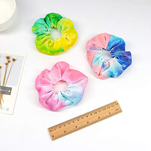 6 PCs Premium Velvet Macaron Gradiente de tema Scrunchies Trecy Bobbles Girl's Tie Tye Rainbow Hair Bands