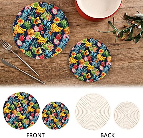 UMIRIKO SUMPLEM SUMPLEIRAPLE BANANA TOTENDIDORES TROPICAL DE FRUTAS TRIVERTS DESTURA 2 PCS, POTHOLDERS PARA DOR DE CACA -COZINHA, TRIMENTOS DE LINHAS DE CLOGO PURO PURO PUROS PARA PRODIÇÕES PARA PRODOS HOT/POTS H020184