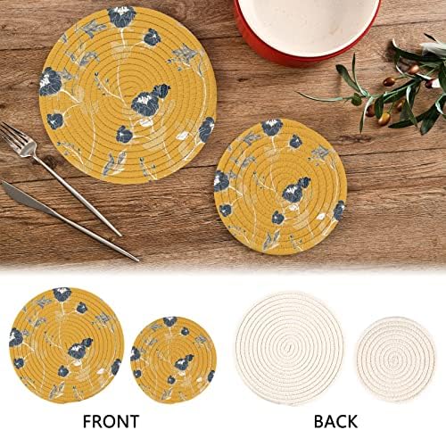 Alaza Flores cinza em suportes de panela amarela Trivets Defina 2 PCs, Potholders para cozinhas, montanhas -russas