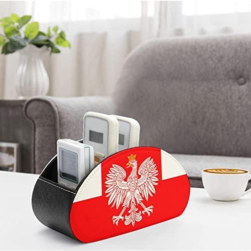 Polônia Royal Eagle Flag Remote TV Control titular PU Organizador de caixa de couro com 5 compartimentos para quarto de mesa