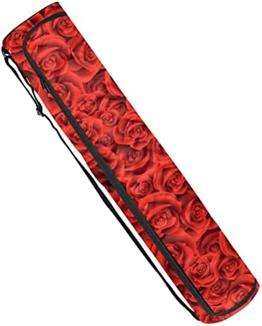 Bolsa de tapete de ioga ratgdn, rosas vermelhas florescendo exercício de ioga transportadora de tapete de ioga full-zip saco de transporte com alça ajustável para homens