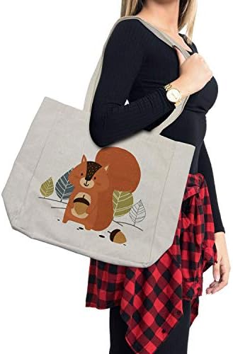 Bolsa de compras de Esquilo de Ambesonne, ilustração de estilo escandinavo de uma floresta com árvores Animal segurando