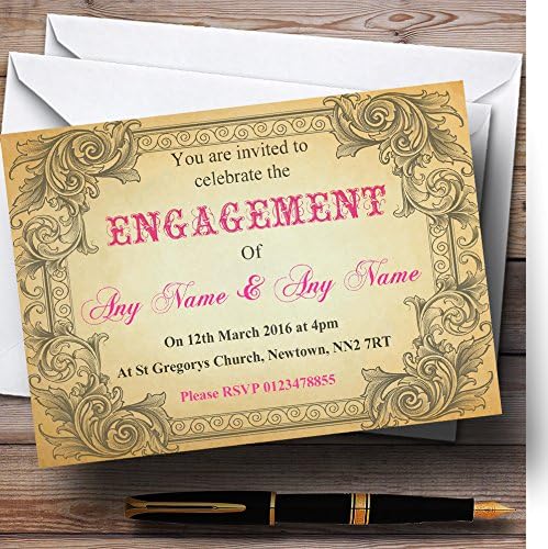 O card zoo tipografia vintage pink chonte de cartão postal de noivado personalizado convites de festa