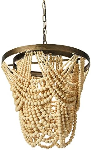 Creative Co-op 2-Tier Draped Wood Bead Candelier Pingente, 20 H, Ivory