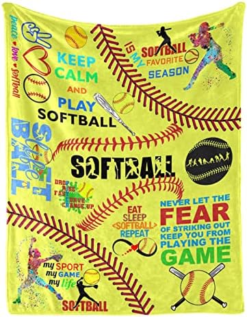 Jasutot Softball Clanta - Cobertor de softball Presentes de softball para homens Mulheres de pelúcia de softball para sofá -cama Sofá Decoração de casa 50 x60