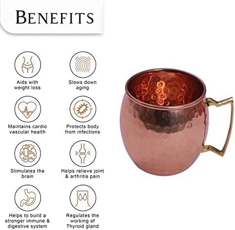 Moscow Mule Copper Caneca de 4 - artesanal - 16 oz de revestimento de aço inoxidável, xícaras de revestimento de cobre sólidas