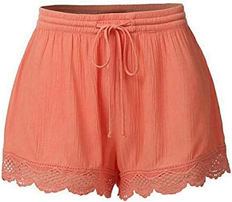 Shorts femininos para o verão de plus size casual cordas macias crochê cintura elástica cor sólida bermuda shorts de corrida