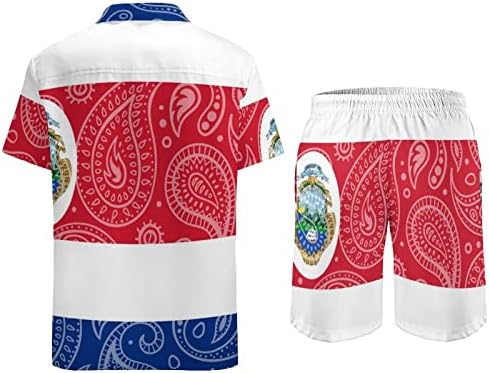 Paisley e Costa Rica Men da bandeira 2pcs Conjunto havaiano Button-Down Logo Fit Tees Shirts Beach Pants Tracksuit