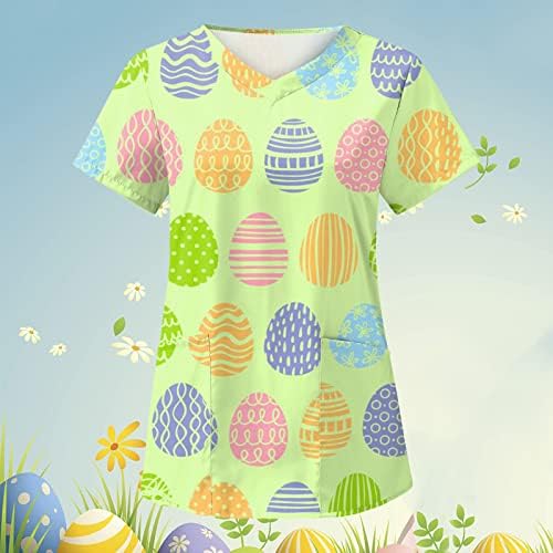 CGGMVCG Easter Scrub Tops Mulheres Camisas de Páscoa Verão Impressão de ovo fofo Tops de Páscoa Tops de Páscoa casual para mulheres
