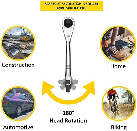 1 x SabRecut MRSC05 Mini Micro Ratchet Ajustável 1/4 Dridade quadrada Profissional de aço inoxidável 72 Chave de catraca manual