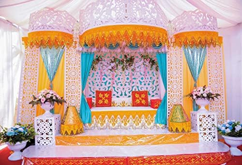 Renaiss 10x8ft Cera cenário da cerimônia indiana para retrato de sessão de fotos de tásticas douradas com treliça branca fotografia de casamento nupcial Antecedentes hindus dussehra diwali holi festival decoração de festa