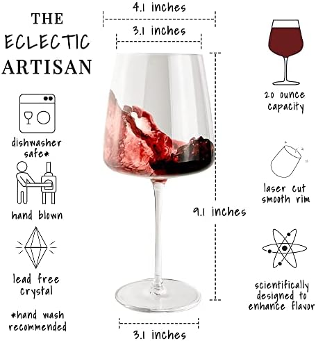 Mora pura Os copos de vinho tinto da Luna - Conjunto de 4, 20 onças, Glass de cristal moderno de grandes dimensões, perfeito
