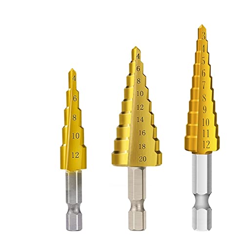 Conjunto de brocas de etapa 3pcs 3-12mm 4-12mm 4-20mm Cone de metal de madeira revestido de 4-20mm Drills de broca de metal escalonada