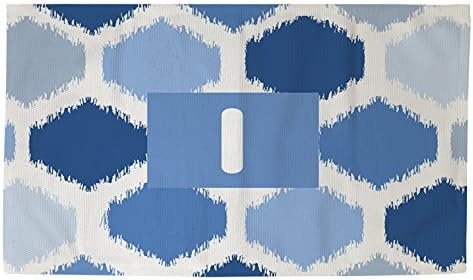 Filinas e tecelões manuais Dobby Bath Rug, 4 por 6 pés e monograma letra I, Blue Batik