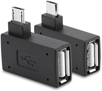 Zerone 2pcs 90 graus esquerdo e direito Micro USB 2.0 OTG Adaptador de hospedeiro, adaptador feminino para masculino OTG com porta de fornecimento de eletricidade USB