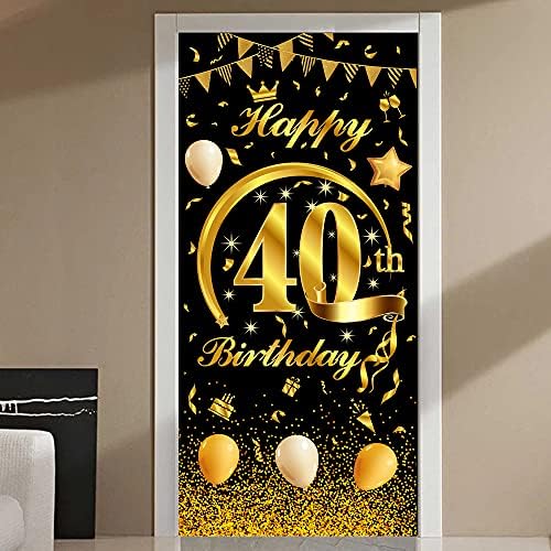 MOCOSSMY Feliz 40º aniversário da porta da porta de 40 anos, grande preto e dourado por porta de feliz aniversário capa