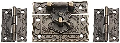 Dloett Antique Bronze Padlock Lock Jewelry Box Wood Latch Hasp Flop +2pcs Armário de mala de dobradiça Furniture vintage Hardware decorativo